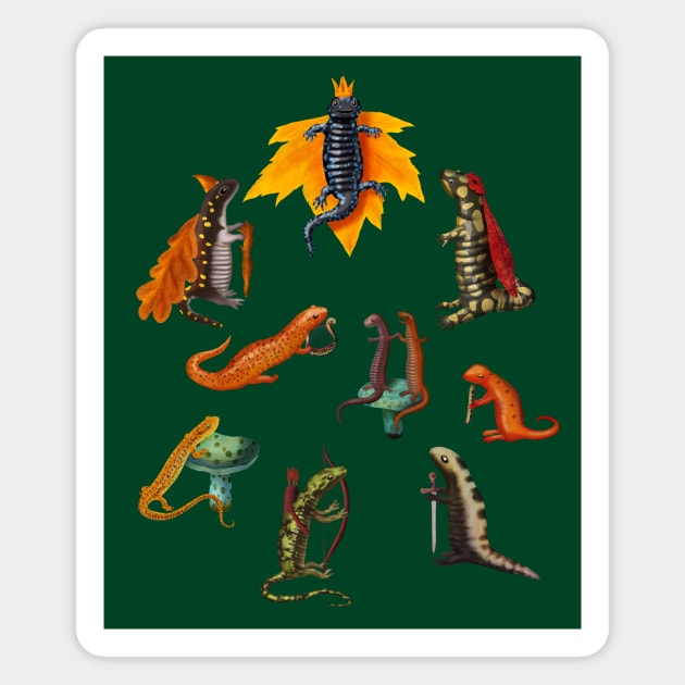 Salamanders and Newts in a Medieval Forest Kingdom Magnet by ELMayer